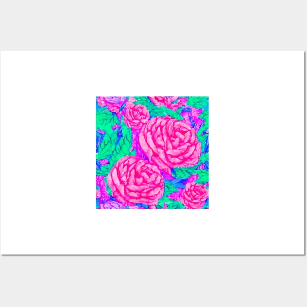 Vibrant watercolor roses on purple background Wall Art by SophieClimaArt